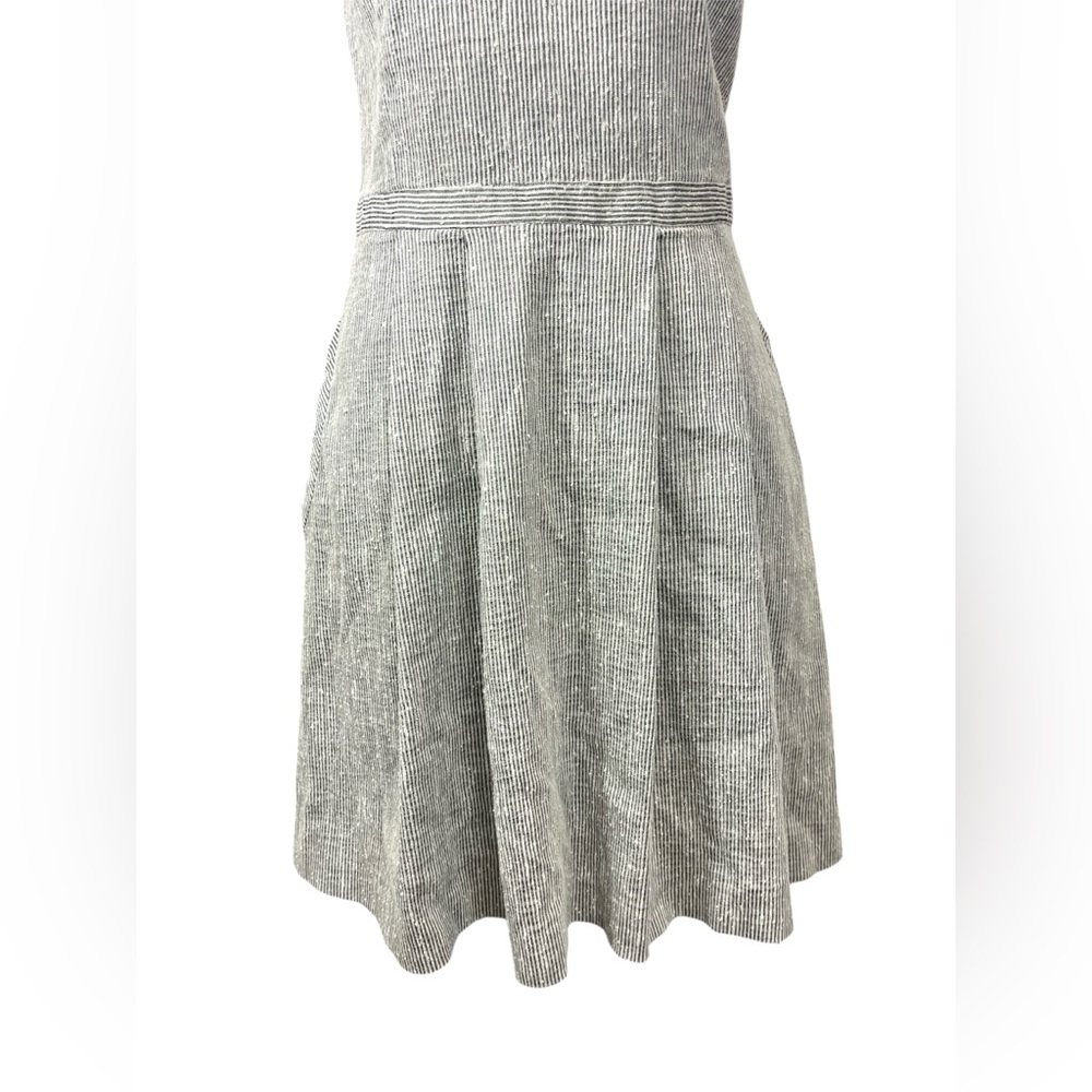 Theory Textured Linen Silk V Neck Fit and Flare Mini Dress Stripe Cream sz 6 - Picture 3 of 9